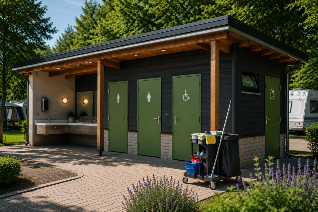 Schoonmaak bij sanitair gebouw